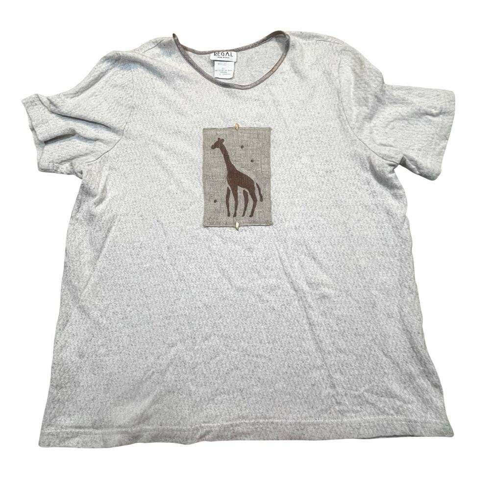 Vintage‎ Regal Giraffe Shirt Womens XL Linen Blend Animal Graphic Casual USA
